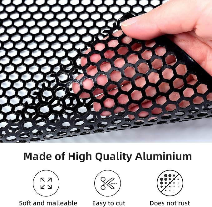 AggAuto Universal 40"x13" Car Grill Mesh Honeycomb 6mm Spacing 2mm Black | Aluminum Alloy Automotive Grille Insert Bumper, One of the Most Multifunctional Shape Grids 100x33cm
