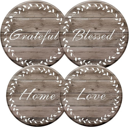 Stylish Burner Covers Set of 4 for Range Accessories, Gratitudes Wood Board Metal Stove Burner Cover for Expanding Counter Space Stovetop Decor, Burner Covers for Electric Stove