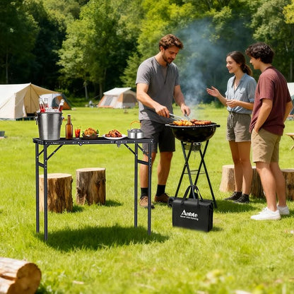 Anbte 3ft Tri-fold Grill Table, 3 Adjustable Heights Max 29.5", Black | Sturdy Metal Grill Table with Storage Bag, Heat-Resistant Tabletop, Portable Handle for Cooking BBQ Outdoor Travel, 35" x 16"