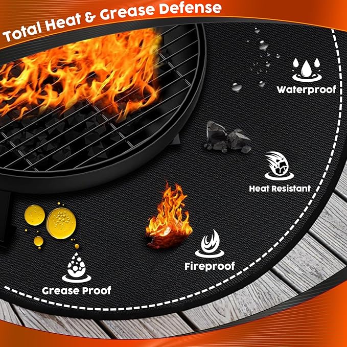 Grill Mat 36 Inch Fire Pit Mat for Solo Stove Bonfire Accessories Double-Sided Fireproof Waterproof Grill Pad Round Under Grill Mat Reusable Oil-Proof Deck Patio Lawn BBQ Fireproof Outdoor