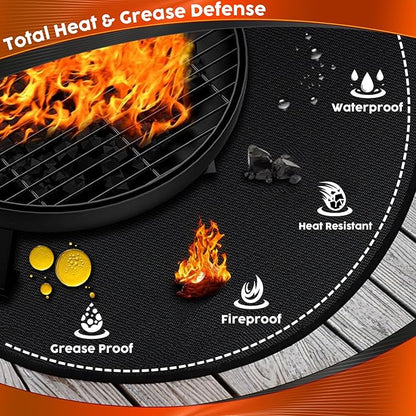 Grill Mat 36 Inch Fire Pit Mat for Solo Stove Bonfire Accessories Double-Sided Fireproof Waterproof Grill Pad Round Under Grill Mat Reusable Oil-Proof Deck Patio Lawn BBQ Fireproof Outdoor