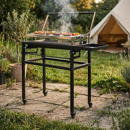 Portable Charcoal Flip Grill, 360° Rotating Outdoor BBQ Grill, Steel Flipping Barbecue Grills, Cooking Grill with Removable Tray Suit for 8 People Camping Picnic Yard Party