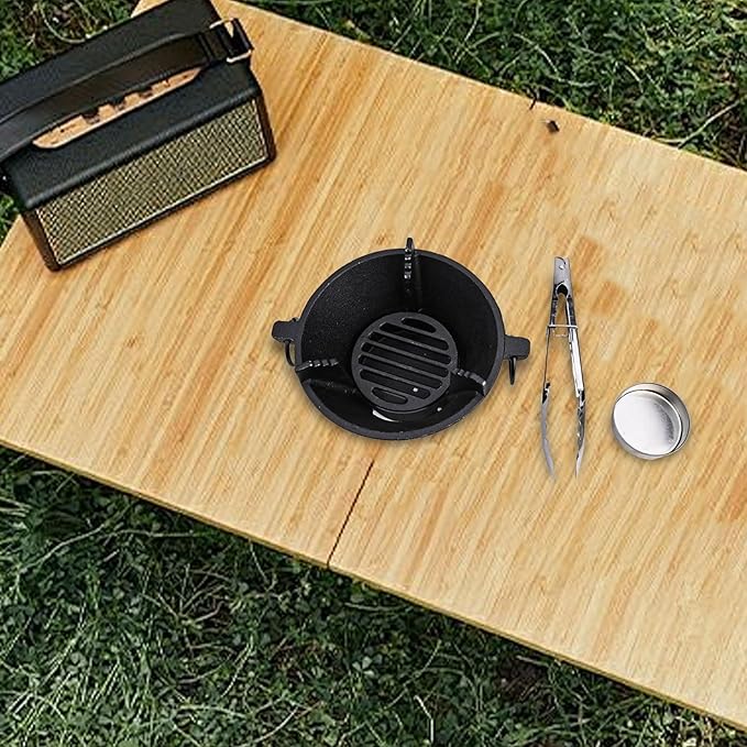 Cast Iron Charcoal Stove Portable Korean Cooktop Japanese BBQ Grill Uniform Heat Conduction Black 25.5cm for Camping or Picnic(16cm)