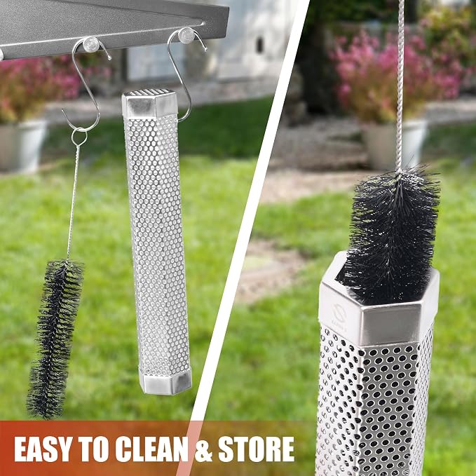 Z GRILLS Pellet Smoker Tube with 2 Hooks and Brush, 12" BBQ Billowing Smoke Mesh Stainless Steel for Cold/Hot Smoking