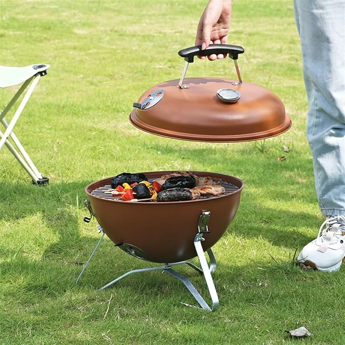 ALLC Charcoal Grills Portable Outdoor Camping Spherical Barbecue Grill BBQ Carbon Grill with Thermometer Stewing Integrated Barbecue Grill Barbecue Grill for Garden Outdoor Cooking
