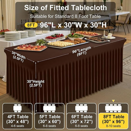 Smiry Spandex Elastic Fitted Table Cloth Skirt for 8FT Rectangle Table | Stretch Washable Table Cloth, Banquet Table Cover for Wedding, Party, Indoor & Trade Shows, (Coffee, 96Lx30Wx30H)