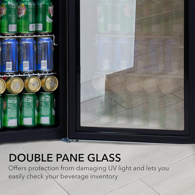 Whynter Beverage Refrigerator with Double-Layer Glass Door, 127-Can 3.1 Cu Ft Freestanding Drink Mini Fridge, BR-130SB, Stainless Steel