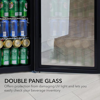 Whynter Beverage Refrigerator with Double-Layer Glass Door, 127-Can 3.1 Cu Ft Freestanding Drink Mini Fridge, BR-130SB, Stainless Steel
