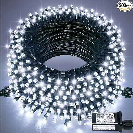 JMEXSUSS 200 LED White Christmas Lights Outdoor, 66ft String Lights Plug in | Connectable, 8 Modes, Waterproof, Indoor Outdoor Use, Green Wire Christmas Lights for Tree Wedding Party Bedroom Xmas Decor