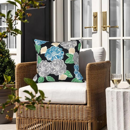 LVTXIII 2 Pack Outdoor Pillow Covers ONLY 18x18 Inch, Water-Repellent Square Decorative Cushion Covers for Patio Furniture, Garden, Sofa, Sketch Peony