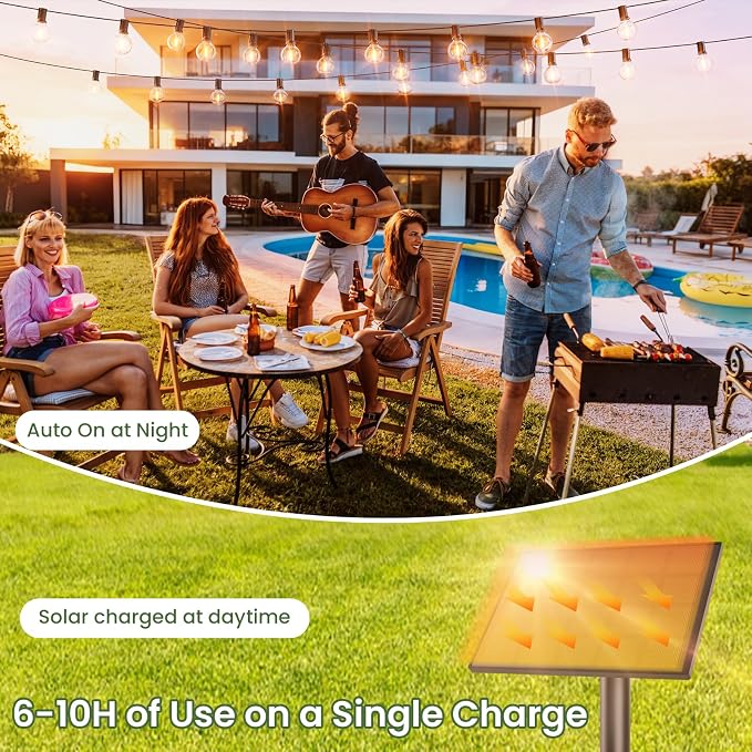 Svater Solar Outdoor String Lights 75 FT, G40 Patio Lights Shatterproof Dimmable Vintage Edison Bulbs, Solar Powered Weatherproof Light for Patio, Backyard, Garden, Bistro, Warm White