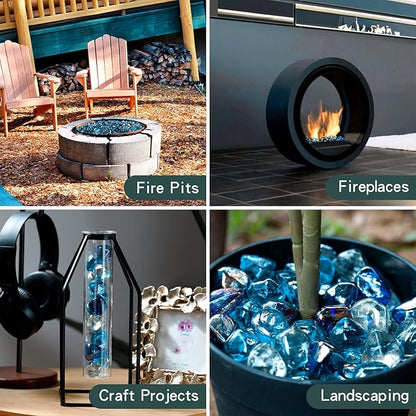 onlyfire 10-Pounds Fire Glass Diamonds for Propane Fire Pit, 1 Inch Blended Firepit Glass Rocks Stones for Gas Fireplace and Fire Pit Table - Cobalt Blue+Crystal Ice+Caribbean Blue…