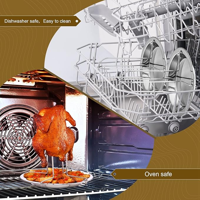 6 Pack Beer Can Chicken Holder Stainless Steel Chicken Roaster Rack Whole Chicken Roaster Stand with Pan Beer Butt Vertical Chicken Stand for Grill Oven Smoker Camping Home BBQ