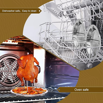 6 Pack Beer Can Chicken Holder Stainless Steel Chicken Roaster Rack Whole Chicken Roaster Stand with Pan Beer Butt Vertical Chicken Stand for Grill Oven Smoker Camping Home BBQ