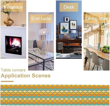 Orange Yellow Turquoise Coffee Table Runner for Kitchen Dining Table Mid Century Geometric Stripes for Kitchen Dining Modern Tables Decor 13x120in