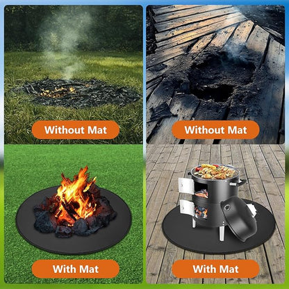 TYLIN Fire Pit Mat for Deck Fireproof, Round Fireproof Under Grill Mat, Oil-Proof Waterproof BBQ Pad for Deck Patio Grass Outdoor Grill Accessories, Portable and Reusable，Black (36x36 inch)