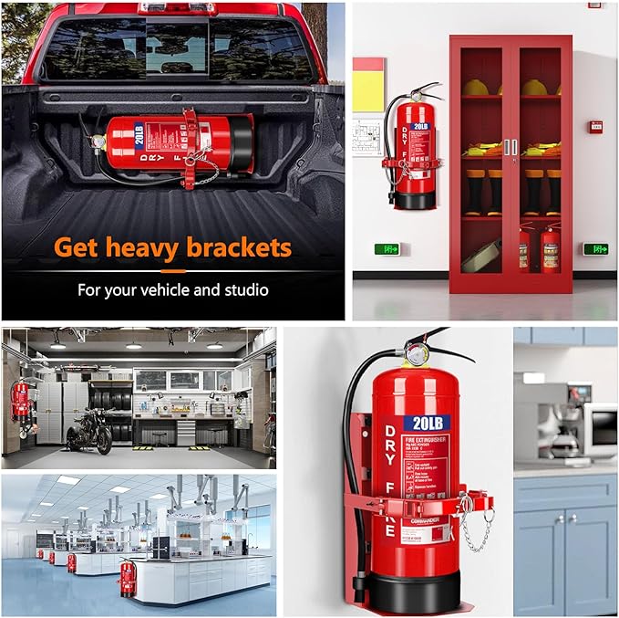 Heavy Duty Vehicle Bracket,Fire Extinguisher Brackets&Mounts-St12 Steel Red, Fit 20lb Dry/10lb Co2 Extinguisher-for School,Garage,Vehicle,Boat,Truck Generic Replacement for 810 by amerex