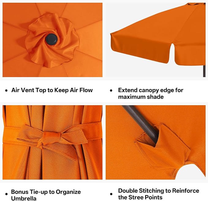 MASTERCANOPY Valance Patio Umbrella 10 ft Replacement Canopy for 8 Ribs-Orange Canopy Only