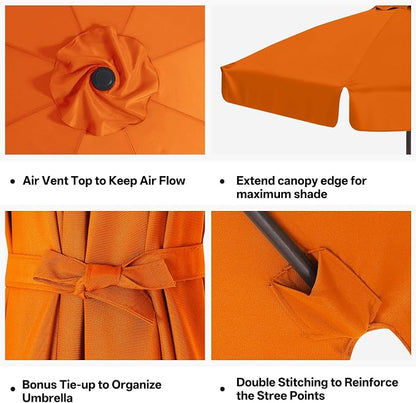 MASTERCANOPY Valance Patio Umbrella 10 ft Replacement Canopy for 8 Ribs-Orange Canopy Only