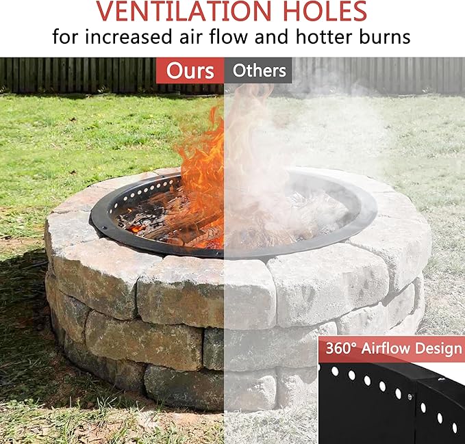 SoulMate Outdoor 64-Inch Outer/60-Inch Inner Fire Pit Ring Smokeless,Duty Solid Metal Steel Round Firepit Rim Insert for DIY Fire Pits, Outdoor Above or In-Ground, Camping Garden Patio Backyard.