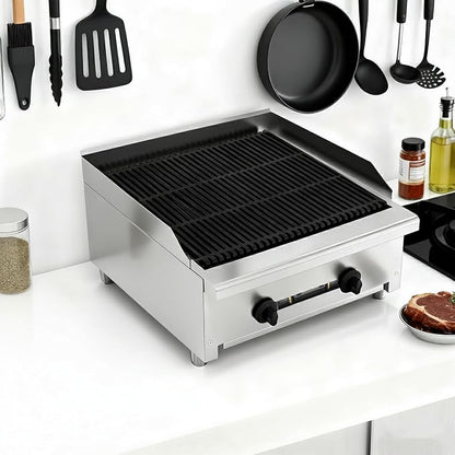 24" Commercial Propane Grill – 56,000 BTU 2-Burner Countertop Gas Grill with Cast Iron Grates & Lava Rocks, Convertible Between Propane & Natural Gas.Gas Charbroiler for Home & Commercial Kitchen.