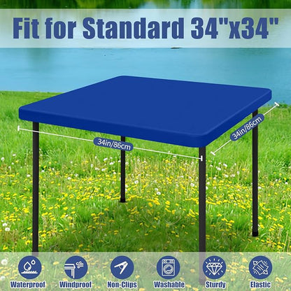 Moosfor Spandex Square Table Cloth, Elastic Fitted Tablecloths for Picnic, Stretch Washable Patio Table Cover for Outdoor, Camping, Banquet and Parties (Blue, 34"x34")