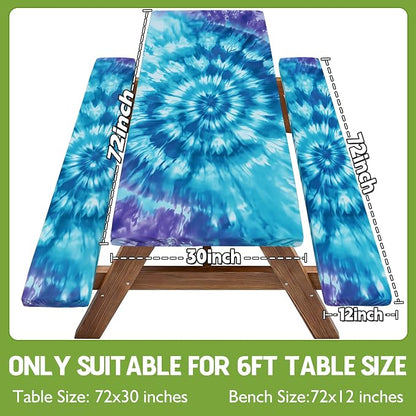 Fitted Picnic Table Cover with Bench Covers Vinyl Waterproof Elastic Edges Fitted Rectangle Table Cloth Patio Tablecloth Camping Gear Essentials Rv Accessories Road Trip Supplies Car Travel Must Have