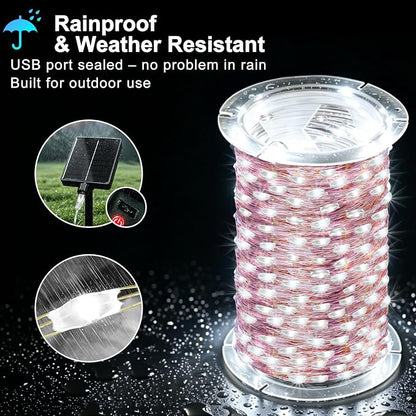 KNONEW 203FT 600LED Solar Fairy String Lights Outdoor Cool White 8 Modes | 8 Modes IP44 Waterproof Copper Wire Extra Long for Garden Patio Yard Christmas Wedding Party Indoor Outdoor