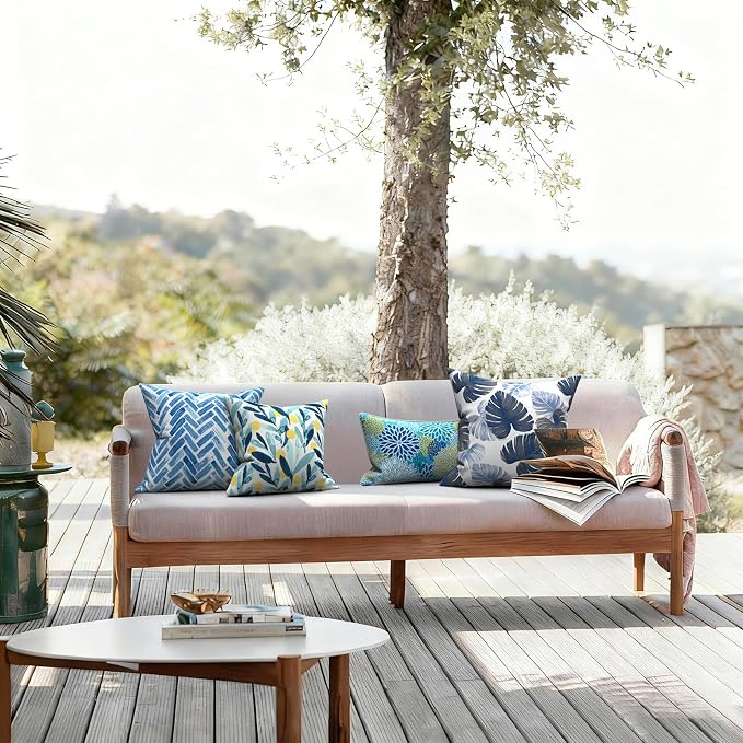 LVTXIII 2 Pack Outdoor Pillow Covers ONLY 18x18 Inch, Water-Repellent Square Decorative Cushion Covers for Patio Furniture, Garden, Sofa, Blue Bricks