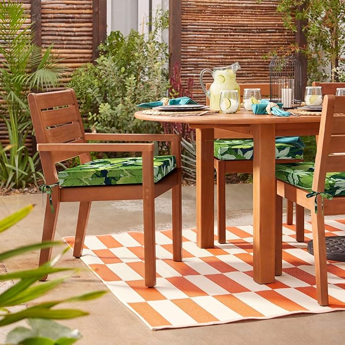 DYTXIII Set of 4 Outdoor Chair Cushions, Water Resistant 18.5"x16"x2" Square Seat Cushion for Patio Dining Chairs, High-Density Replacement Pads for Indoor Outdoor Furniture - Jungle Leaves