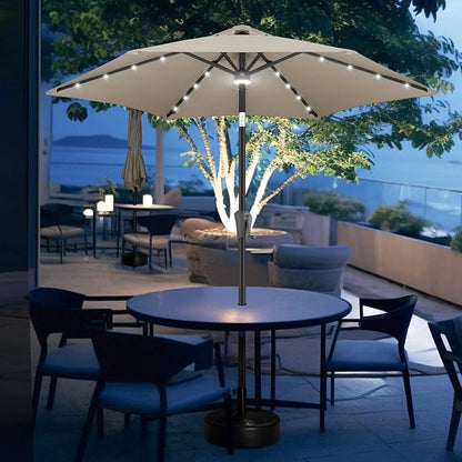 FLAME&SHADE Solar Patio Umbrella with Centre Light, 7.5 FT Taupe | UV Protection, Small Solar Outdoor Umbrella for Porch, Deck, Backyard, Garden, Provides Evening Lighting, 24 LED Lights