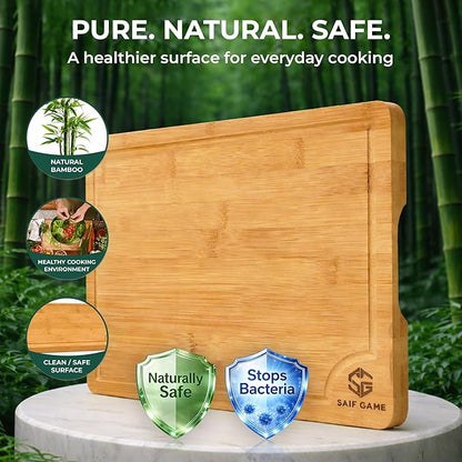 Bamboo Cutting Board Set of 3 – Non-Toxic, Eco-Friendly Bread & Meat Kitchen cutting Boards with Deep Juice Groove & Non-Slip Feet (9x5.9, 12x7.87, 14.96x10)
