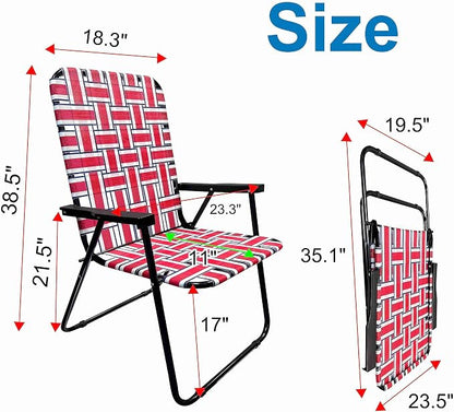 Lawn Chair Folding Steel Webbing Chaise Patio Lounger Seat Wood Handles Great for Camping, Beach, Fishing, Backyard, Stadium, Pool, Boating, and Sports 2 Pack Red/Blue