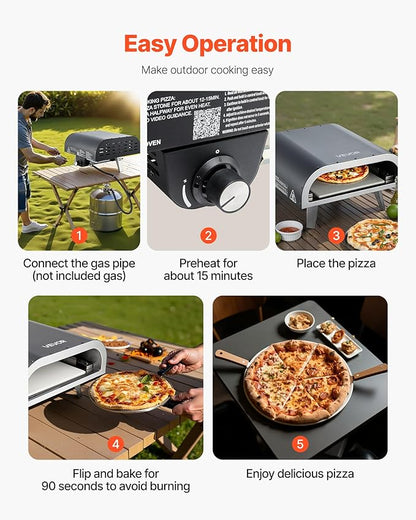 VEVOR Propane Outdoor Pizza Oven, 12 Inch Gas Pizza Maker, Max 1000℉, Portable Outdoor Cooker with Thickened Pizza Stone, 3 Layers Pizza Oven for Outside Patio Camping & Backyard, Black