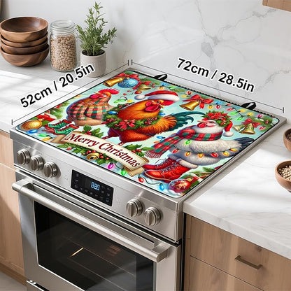 Christmas Stove Top Cover Snowman Stove Top Cover for Home Decoration Kitchen Pad Non-Stick Washable Cooktop Covers Countertop Protector Keep Stove Clean 28"x20" (Rooster)
