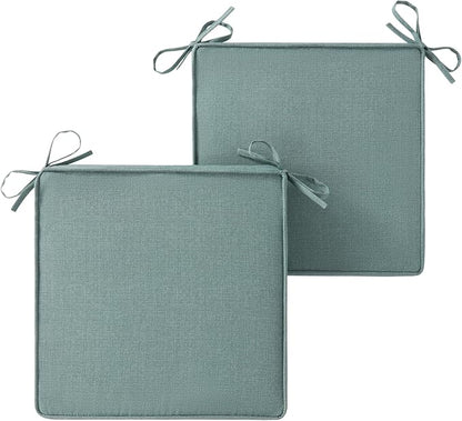 Outdoor 18 inch Square Patio Dining Chair Pads – Comfortable Fiber-Filled Seat Cushions with Ties, Reversible Polyester Fabric - Seaglass, Set of 2