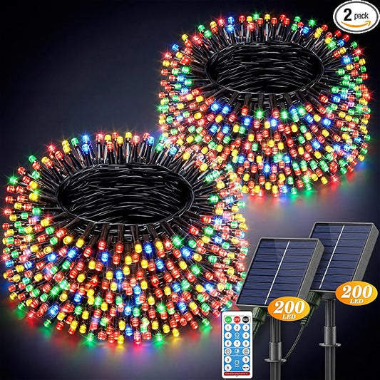 LitHome 2Pack Solar String Lights Outdoor with Remote, Total 400LED 132FT | Solar & USB Powered Christmas Lights with Remote,8 Mode Waterproof String Light for Patio Garden Yard Tree Decor,Multicolor