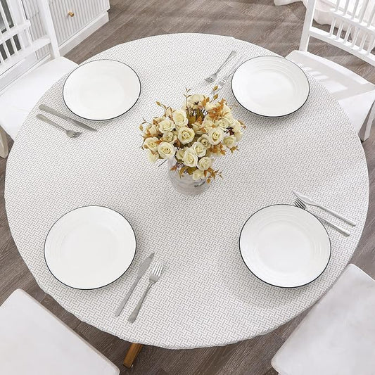 Walrus Round Vinyl Fitted Tablecloth with Flannel Backing Elastic Edge Design Table Cover Waterproof Oil-Proof PVC Table Cloth Stain-Resistant Best for 37"-44" Round