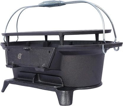 LuckyNote Oval Iron Grill Outdoor, Portable Charcoal Grill and Tabletop Cast Iron Skillet - 100% Cast Iron, Durable, Small Charcoal Grill, Camping Stove, Hibachi Grill