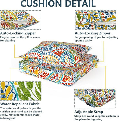 DYTXIII Outdoor Deep Seat Cushion Set, Water Repellent 24"x24" Patio Thick Cushions Replacement with Seat & Back Pillow for Patio Sofa, Wicker Chair, Couch - Paisley Multi