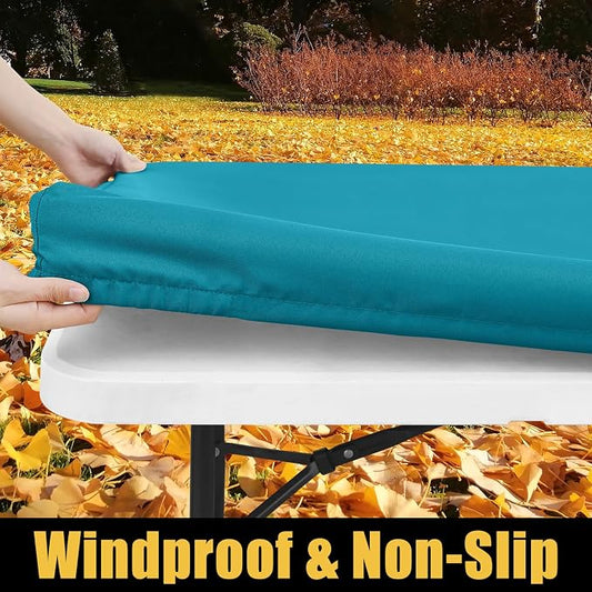 Smiry Rectangle Picnic Table Cloth, Waterproof Elastic Fitted Tablecloths for 4 Foot Tables, Washable Polyester Table Cover for Camping, Indoor and Outdoor (Teal, 30"x48")