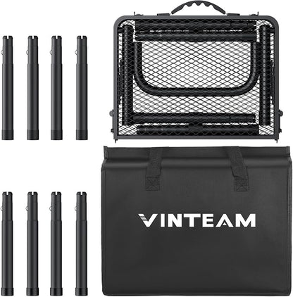 VINTEAM Camping Folding Grill Table | 3 Adjustable Heights | Lightweight, Portable Aluminum Table for BBQs, Picnic, and Outdoor Use | Mesh Desktop, 66lbs Weight Capacity
