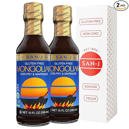 San-J - Gluten Free Mongolian Sauce - Bold and Flavorful Sauce for Cooking - Non-GMO - 10 oz. Bottles - 2 Pack
