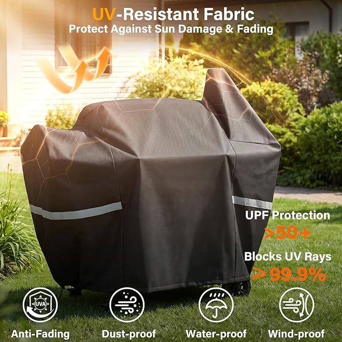 Grisun Grill Cover for Pit Boss 850 Pro Series 820 Deluxe - 820D 820FB 820SC 820XL 820PS1, Anti-Fade Waterproof Durable 600D Fabric Pellet Grill Cover with Drawstring and Fabric Handles, Black