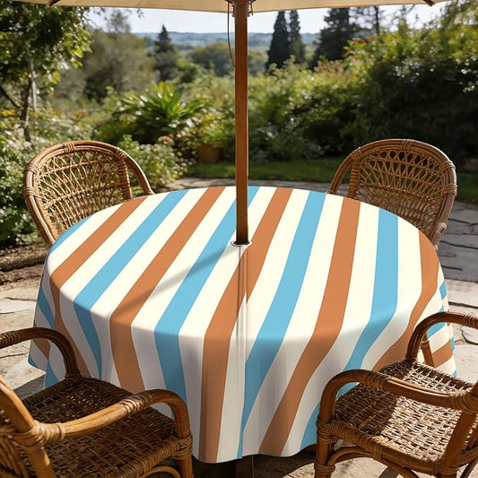 Outdoor Tablecloth with Umbrella Hole Elegant Zipper Patio Table Cloth for Outdoor Patio Garden Yard Decor
