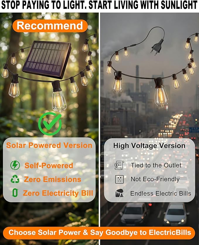 Solar String Lights Waterproof, 162FT(72+3) ST38 Outdoor Lights with Remote, Dimmable, Timer, 3 Light Modes, USB & Solar Patio Lights for Backyard, Yard, Garden, Gazebo, Fence (2700K)