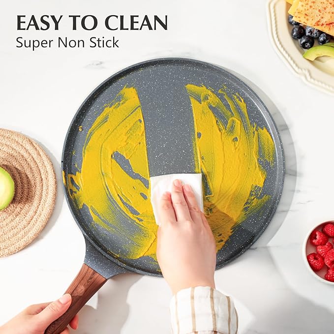 SENSARTE 10 Inch Nonstick Crepe Pan Granite Coating Pancake Pan Gray | Swiss Granite Coating Dosa Pan Pancake Flat Skillet Tawa Griddle with Stay-Cool Handle, Induction Compatible