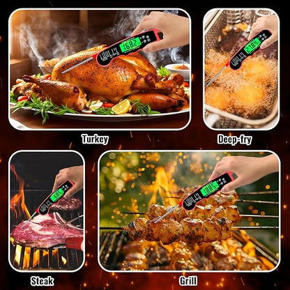 Meat Thermometer Digital, Instant Read Digital Meat Thermometer | IP67 Waterproof, Backlight, Hold Function, Magnet, LED screen, for Kitchen, Beef, Grill, BBQ, Candy, Turkey