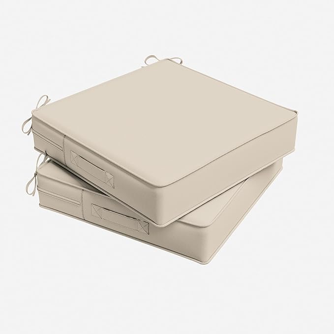 Outdoor Chair Cushion 19 x 19 x 4 Inches Patio Furniture Outdoor Waterproof Seat Cushion, Patio Chair Cushion with Handles and Ties, Square Dining Chair Cushion Set of 2, Cream
