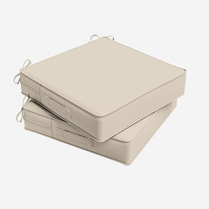 Outdoor Chair Cushion 19 x 19 x 4 Inches Patio Furniture Outdoor Waterproof Seat Cushion, Patio Chair Cushion with Handles and Ties, Square Dining Chair Cushion Set of 2, Cream